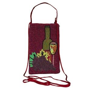 Bamboo Trading Company Red Wine Lovers Club Bag Beaded Phone Crossbody, Merlot